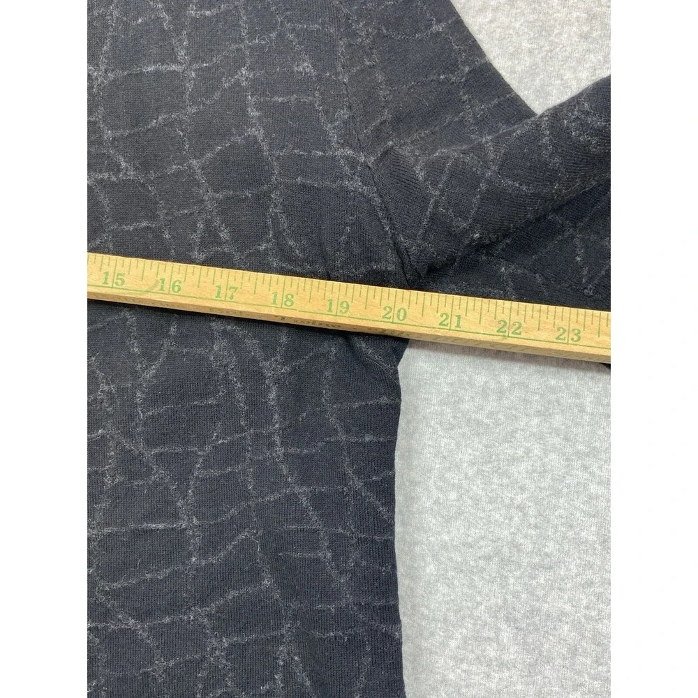 Eileen Fisher Cardigan Sweater Womens L Black Cotton Blend Geometric Open Knit